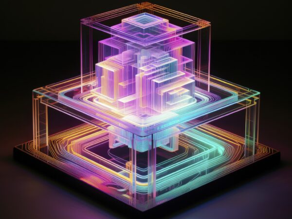3d shape glowing with bright holographic colors